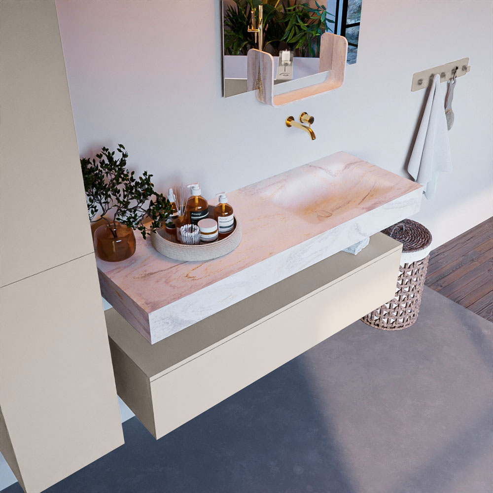 MONDIAZ ALAN-DLUX 130cm mueble de baño Linen 1 cajón. Lavabo CLOUD Derecho sin orificios color Ostra. 1 MONDIAZ ALAN-DLUX 130cm mueble de baño Linen 1 cajón. Lavabo CLOUD Derecho sin orificios color Ostra.