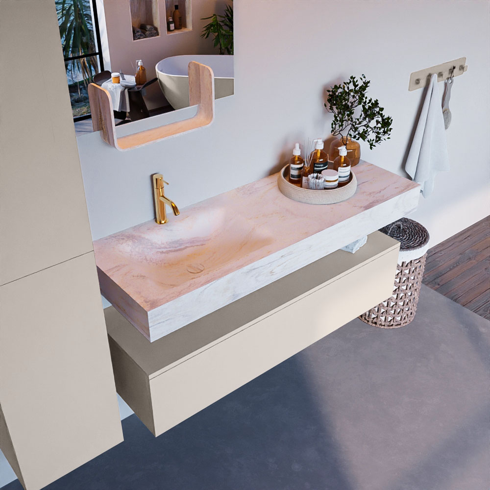 MONDIAZ ALAN-DLUX 130cm mueble de baño Linen 1 cajón. Lavabo CLOUD Izquierda 1 orificio color Ostra. 1 MONDIAZ ALAN-DLUX 130cm mueble de baño Linen 1 cajón. Lavabo CLOUD Izquierda 1 orificio color Ostra.