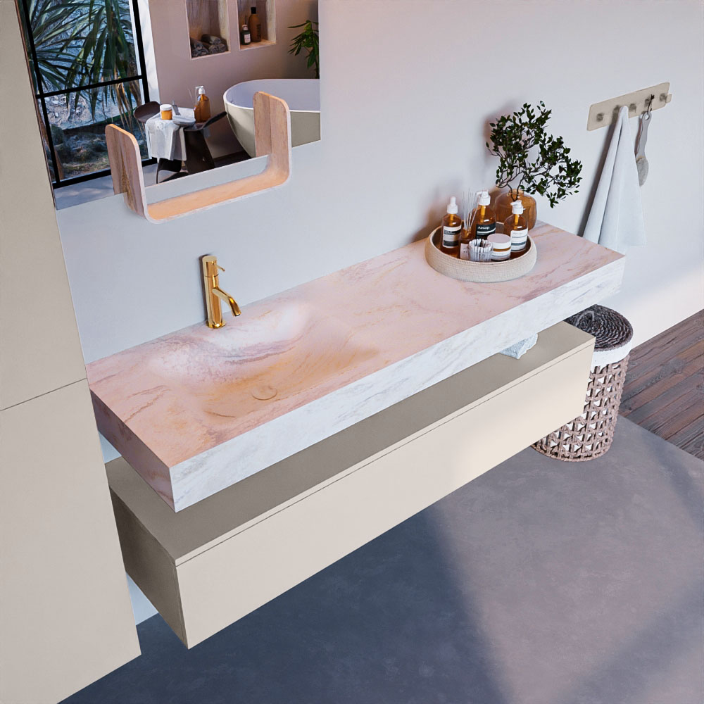 MONDIAZ ALAN-DLUX 150cm mueble de baño Linen 1 cajón. Lavabo CLOUD Izquierda 1 orificio color Ostra. 1 MONDIAZ ALAN-DLUX 150cm mueble de baño Linen 1 cajón. Lavabo CLOUD Izquierda 1 orificio color Ostra.