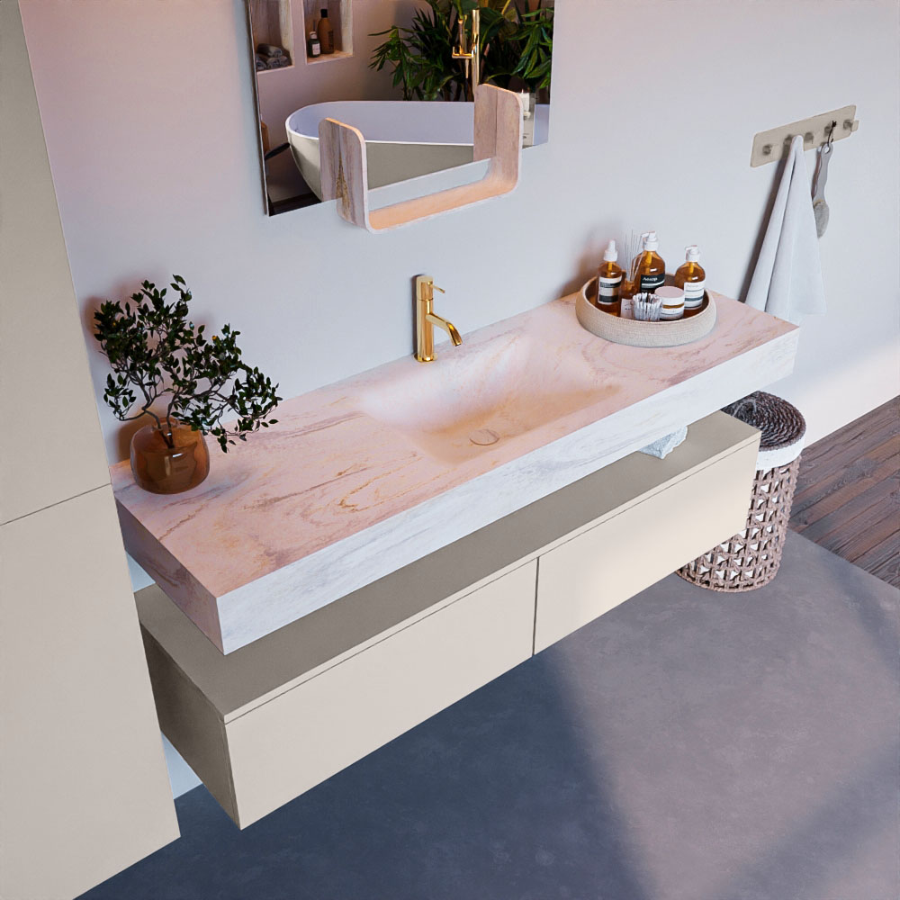 MONDIAZ ALAN-DLUX 150cm mueble de baño Linen 2 cajones. Lavabo CLOUD Centro 1 orificio color Ostra. 1 MONDIAZ ALAN-DLUX 150cm mueble de baño Linen 2 cajones. Lavabo CLOUD Centro 1 orificio color Ostra.