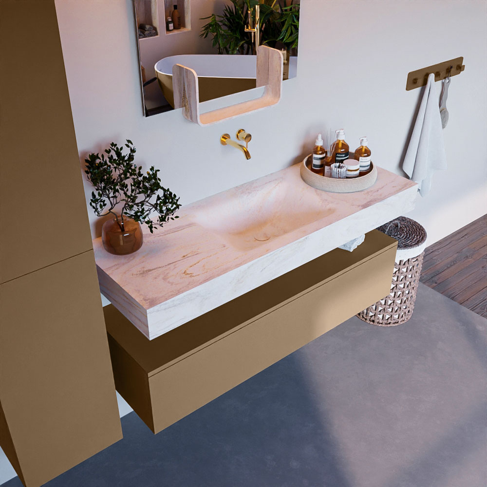MONDIAZ ALAN-DLUX 130cm mueble de baño Oro 1 cajón. Lavabo CLOUD Centro sin orificios color Ostra. 1 MONDIAZ ALAN-DLUX 130cm mueble de baño Oro 1 cajón. Lavabo CLOUD Centro sin orificios color Ostra.