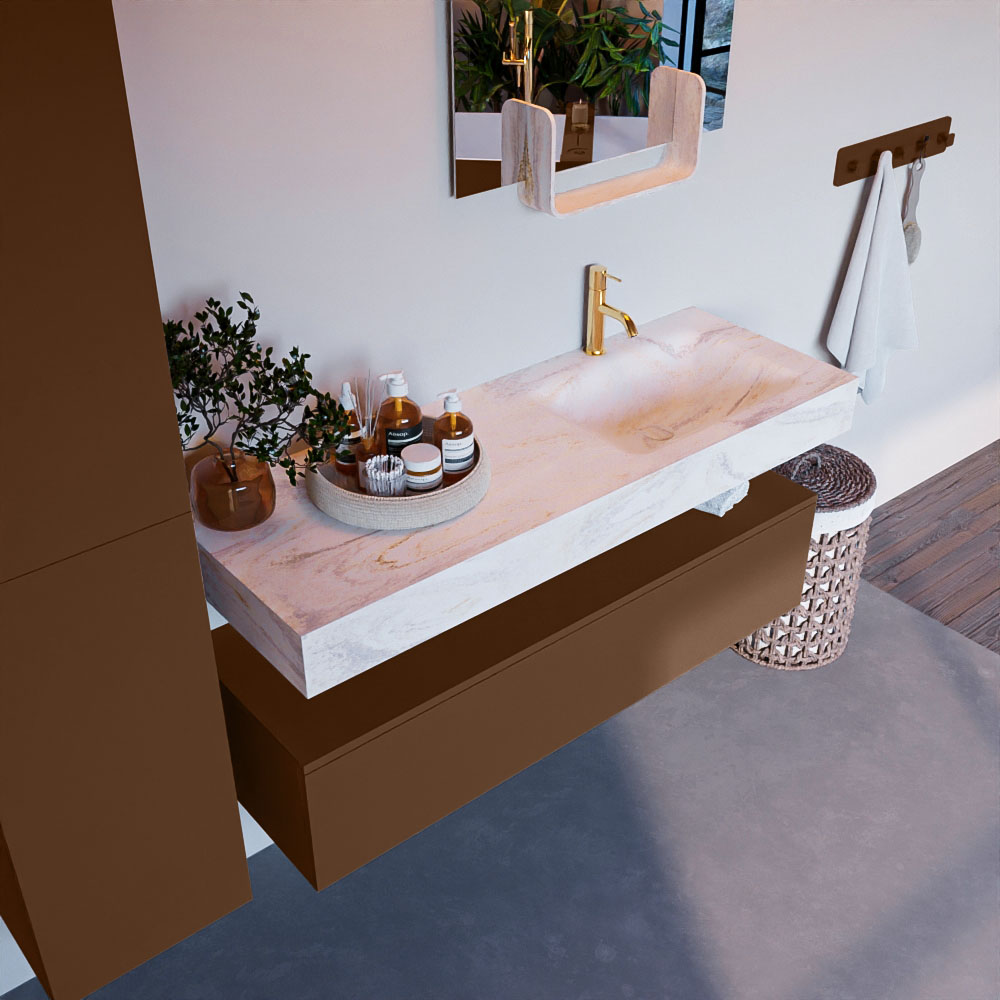 MONDIAZ ALAN-DLUX 130cm mueble de baño Rust 1 cajón. Lavabo CLOUD Derecho 1 orificio color Ostra. 1 MONDIAZ ALAN-DLUX 130cm mueble de baño Rust 1 cajón. Lavabo CLOUD Derecho 1 orificio color Ostra.