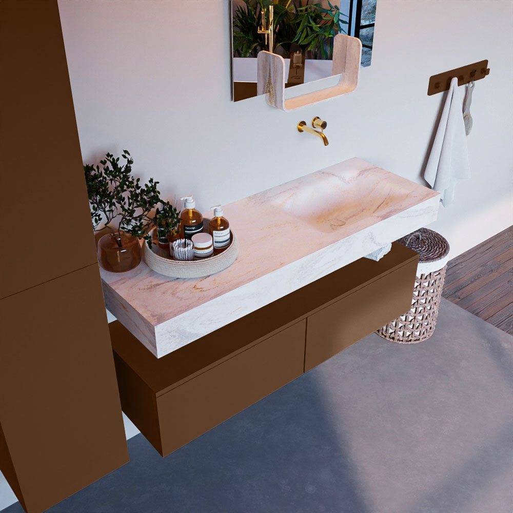 MONDIAZ ALAN-DLUX 130cm mueble de baño Rust 2 cajones. Lavabo CLOUD Derecho sin orificios color Ostra. 1 MONDIAZ ALAN-DLUX 130cm mueble de baño Rust 2 cajones. Lavabo CLOUD Derecho sin orificios color Ostra.