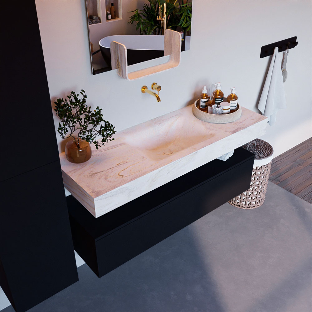 MONDIAZ ALAN-DLUX 130cm mueble de baño Urban 1 cajón. Lavabo CLOUD Centro sin orificios color Ostra. 1 MONDIAZ ALAN-DLUX 130cm mueble de baño Urban 1 cajón. Lavabo CLOUD Centro sin orificios color Ostra.