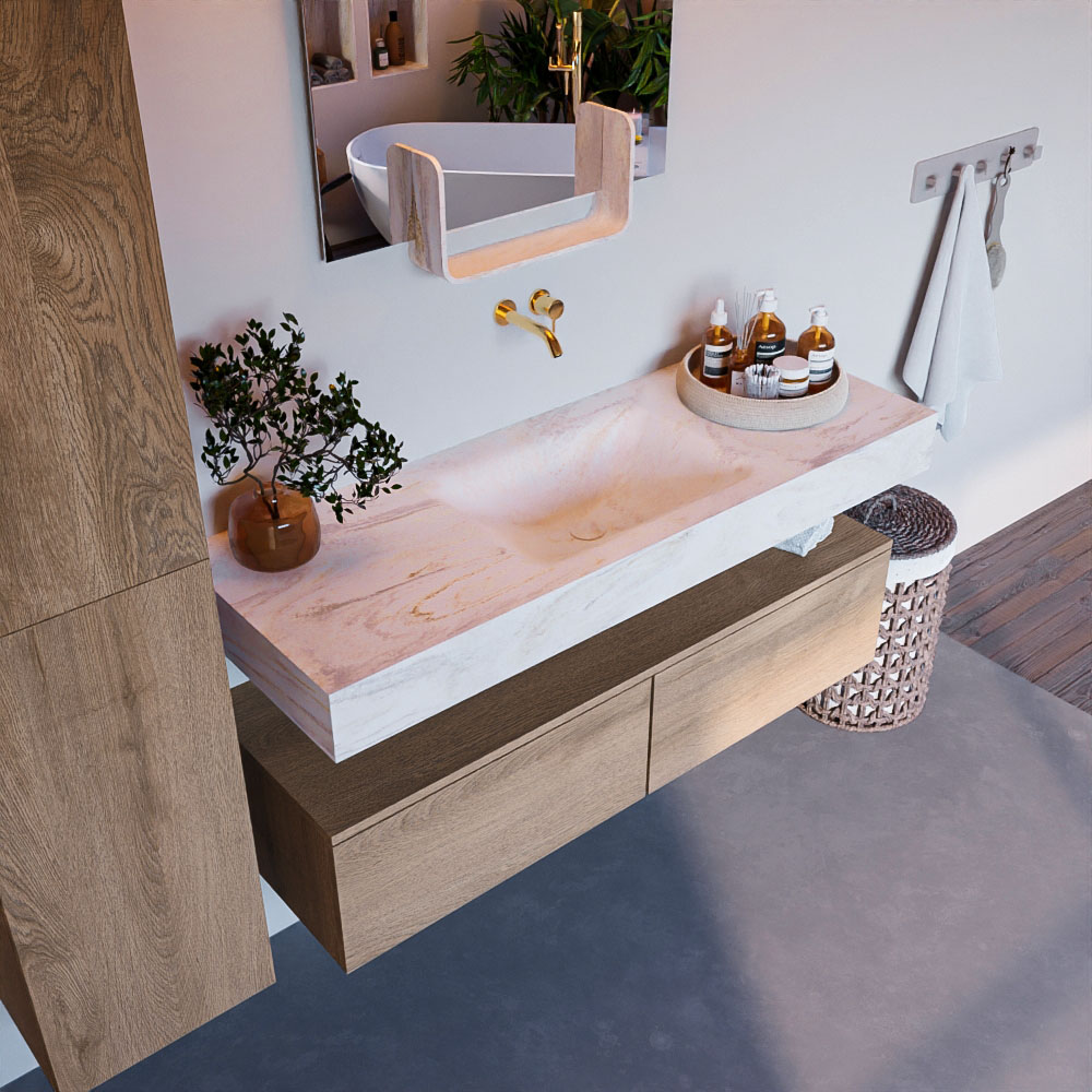 MONDIAZ ALAN-DLUX 130cm mueble de baño Washed Oak 2 cajones. Lavabo CLOUD Centro sin orificios color Ostra. 1 MONDIAZ ALAN-DLUX 130cm mueble de baño Washed Oak 2 cajones. Lavabo CLOUD Centro sin orificios color Ostra.