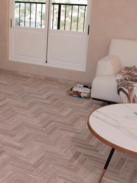 Pavimento porcelánico Cracovia Beige 9.9x49.2 cm (0,73 m2/cj) 2 Pavimento porcelánico Cracovia 623 Beige 6,2x23,5 cm.