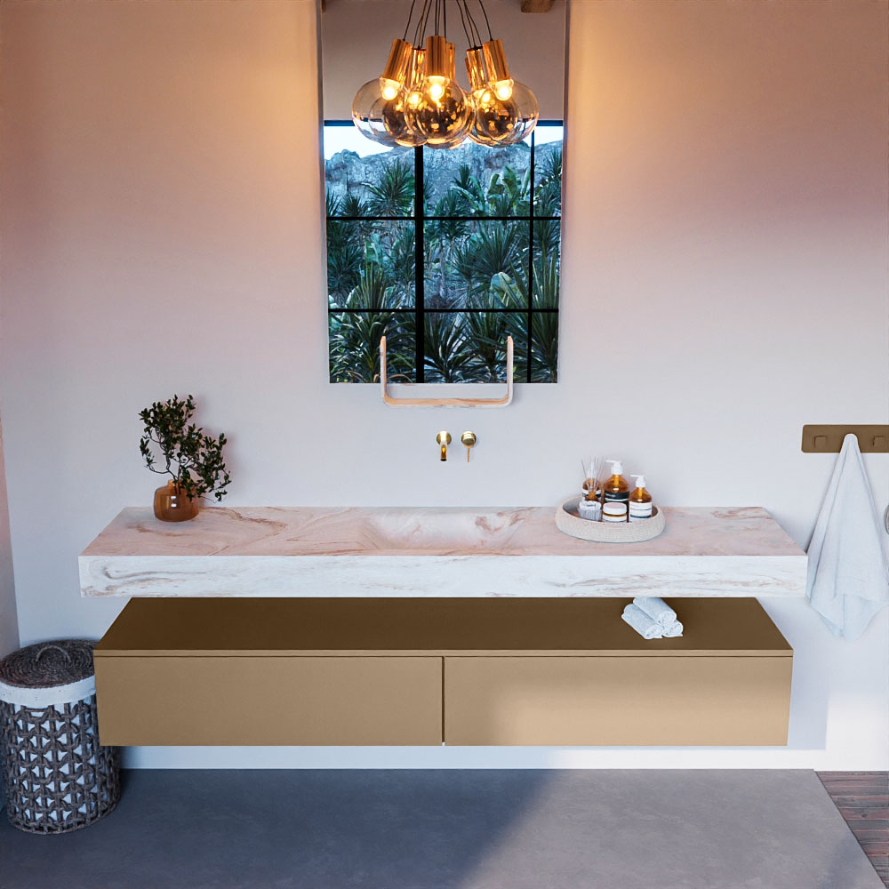 MONDIAZ ALAN-DLUX 200cm mueble de baño Oro 2 cajones. Lavabo CLOUD Centro sin orificios color Frappe. 2 MONDIAZ ALAN-DLUX 200cm mueble de baño Oro 2 cajones. Lavabo CLOUD Centro sin orificios color Frappe. - Imagen 2