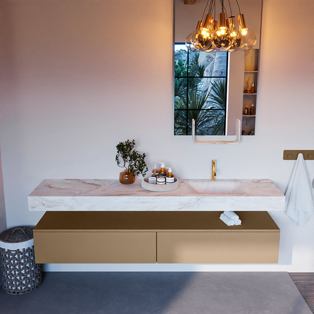 MONDIAZ ALAN-DLUX 200cm mueble de baño Oro 2 cajones. Lavabo CLOUD Derecho 1 orificio color Frappe. 2 MONDIAZ ALAN-DLUX 200cm mueble de baño Oro 2 cajones. Lavabo CLOUD Derecho 1 orificio color Frappe. - Imagen 2