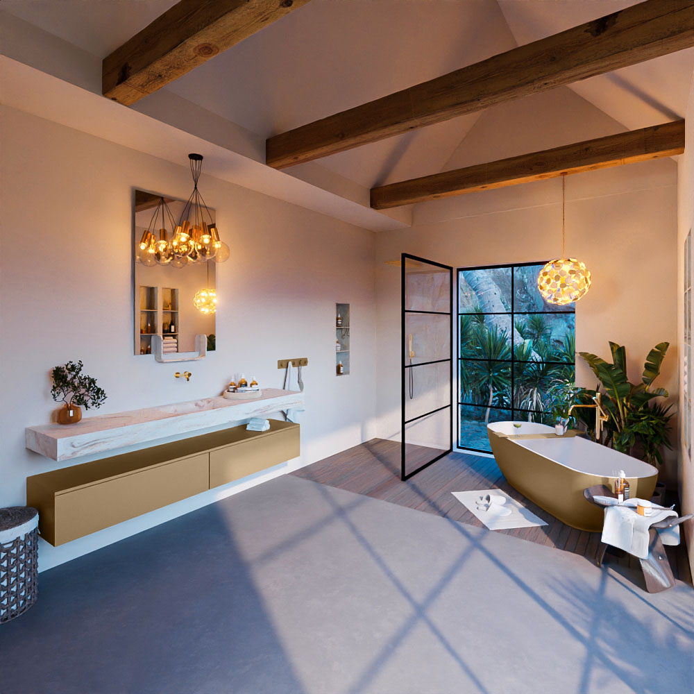 MONDIAZ ALAN-DLUX 200cm mueble de baño Oro 2 cajones. Lavabo CLOUD Centro sin orificios color Frappe. 3 MONDIAZ ALAN-DLUX 200cm mueble de baño Oro 2 cajones. Lavabo CLOUD Centro sin orificios color Frappe. - Imagen 3