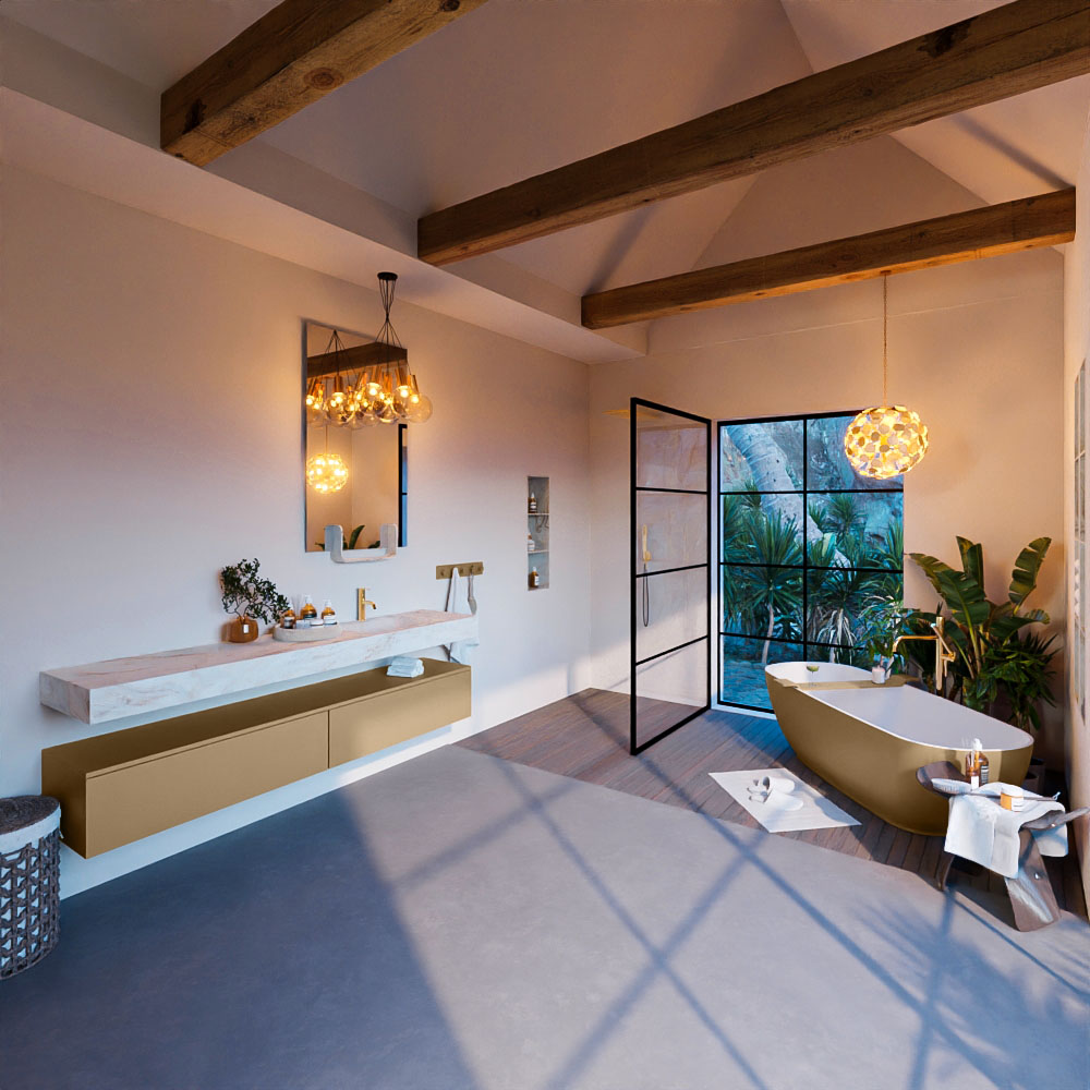MONDIAZ ALAN-DLUX 200cm mueble de baño Oro 2 cajones. Lavabo CLOUD Derecho 1 orificio color Frappe. 3 MONDIAZ ALAN-DLUX 200cm mueble de baño Oro 2 cajones. Lavabo CLOUD Derecho 1 orificio color Frappe. - Imagen 3