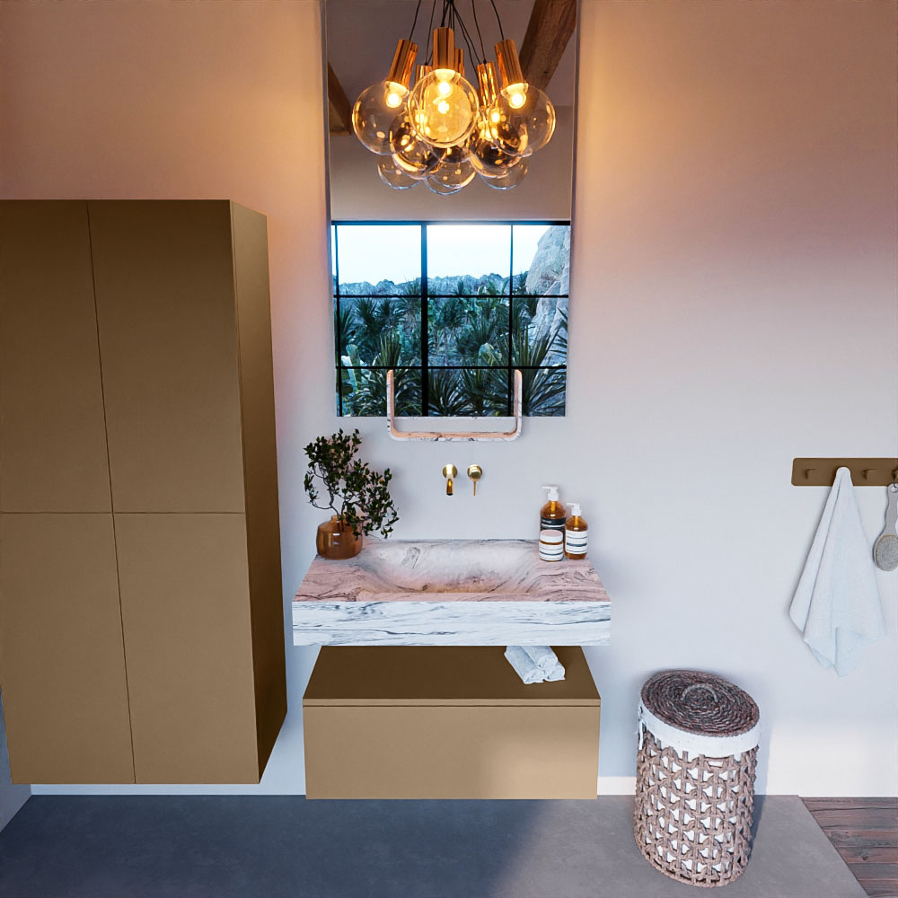 MONDIAZ ALAN-DLUX 80cm mueble de baño Oro 1 cajón. Lavabo CLOUD Centro sin orificios color Glace. 2 MONDIAZ ALAN-DLUX 80cm mueble de baño Oro 1 cajón. Lavabo CLOUD Centro sin orificios color Glace. - Imagen 2