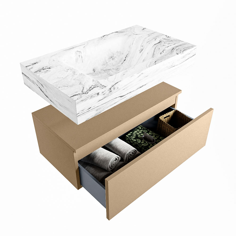 MONDIAZ ALAN-DLUX 80cm mueble de baño Oro 1 cajón. Lavabo CLOUD Centro sin orificios color Glace. 6 MONDIAZ ALAN-DLUX 80cm mueble de baño Oro 1 cajón. Lavabo CLOUD Centro sin orificios color Glace. - Imagen 6
