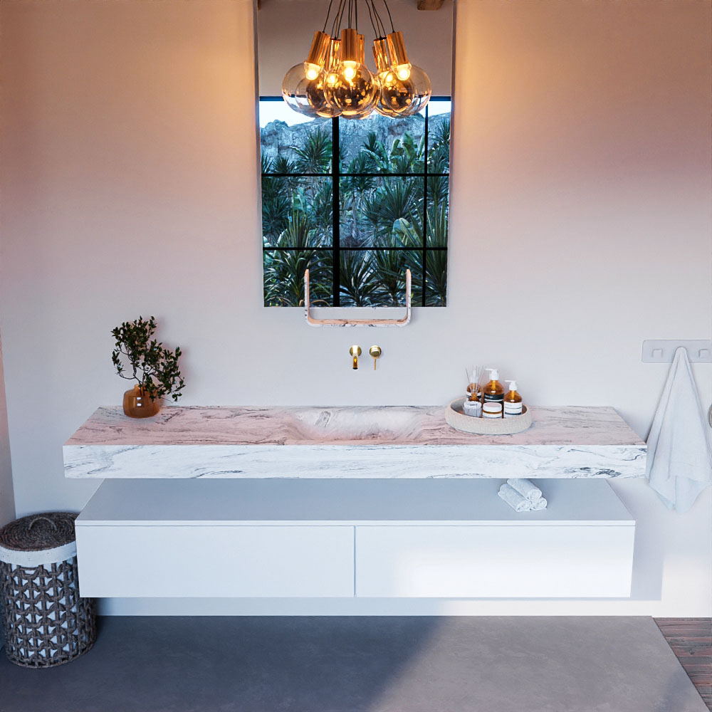 MONDIAZ ALAN-DLUX 200cm mueble de baño Talc 2 cajones. Lavabo CLOUD Centro sin orificios color Glace. 2 MONDIAZ ALAN-DLUX 200cm mueble de baño Talc 2 cajones. Lavabo CLOUD Centro sin orificios color Glace. - Imagen 2