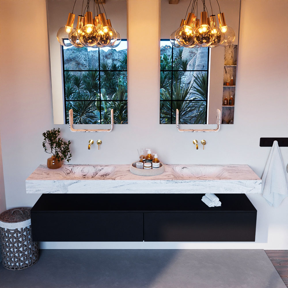 MONDIAZ ALAN-DLUX 200cm mueble de baño Urban 2 cajones. Lavabo CLOUD Doble sin orificios color Glace. 2 MONDIAZ ALAN-DLUX 200cm mueble de baño Urban 2 cajones. Lavabo CLOUD Doble sin orificios color Glace. - Imagen 2