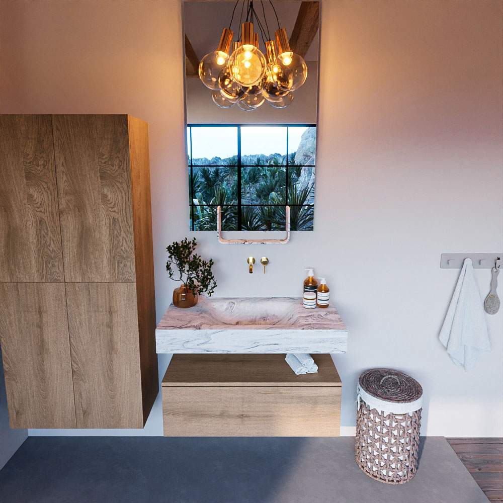 MONDIAZ ALAN-DLUX 90cm mueble de baño Washed Oak 1 cajón. Lavabo CLOUD Centro sin orificios color Glace. 2 MONDIAZ ALAN-DLUX 90cm mueble de baño Washed Oak 1 cajón. Lavabo CLOUD Centro sin orificios color Glace. - Imagen 2