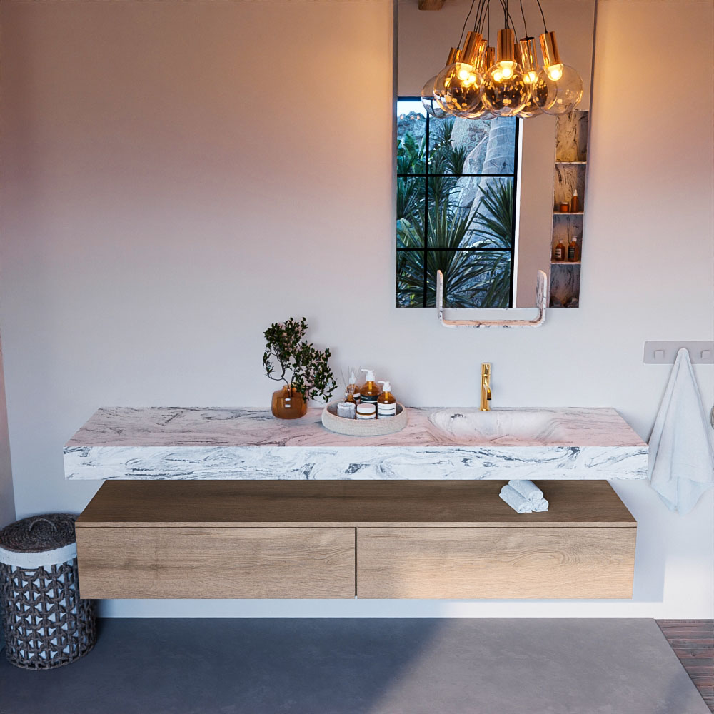 MONDIAZ ALAN-DLUX 200cm mueble de baño Washed Oak 2 cajones. Lavabo CLOUD Derecho 1 orificio color Glace. 2 MONDIAZ ALAN-DLUX 200cm mueble de baño Washed Oak 2 cajones. Lavabo CLOUD Derecho 1 orificio color Glace. - Imagen 2