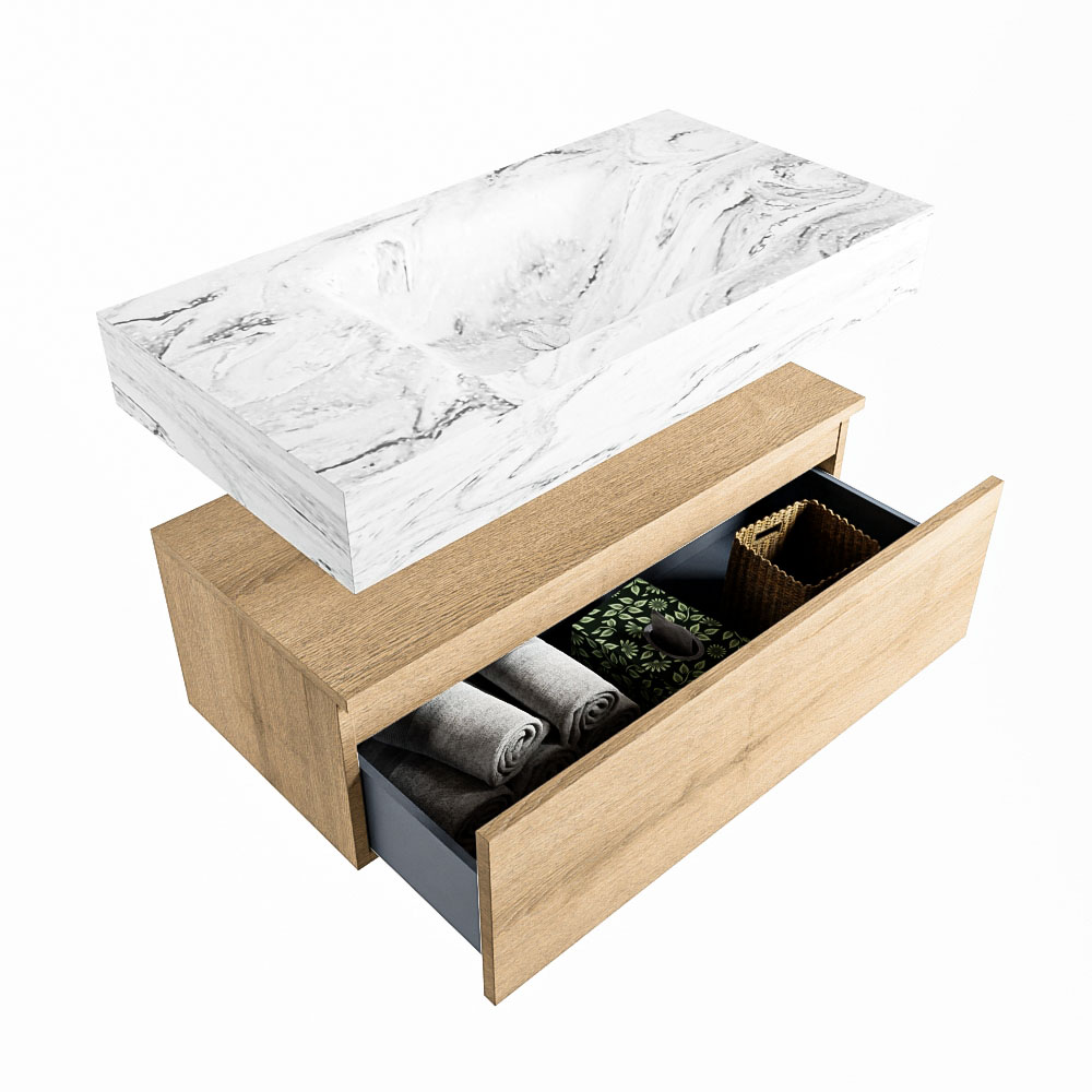 MONDIAZ ALAN-DLUX 90cm mueble de baño Washed Oak 1 cajón. Lavabo CLOUD Centro sin orificios color Glace. 6 MONDIAZ ALAN-DLUX 90cm mueble de baño Washed Oak 1 cajón. Lavabo CLOUD Centro sin orificios color Glace. - Imagen 6