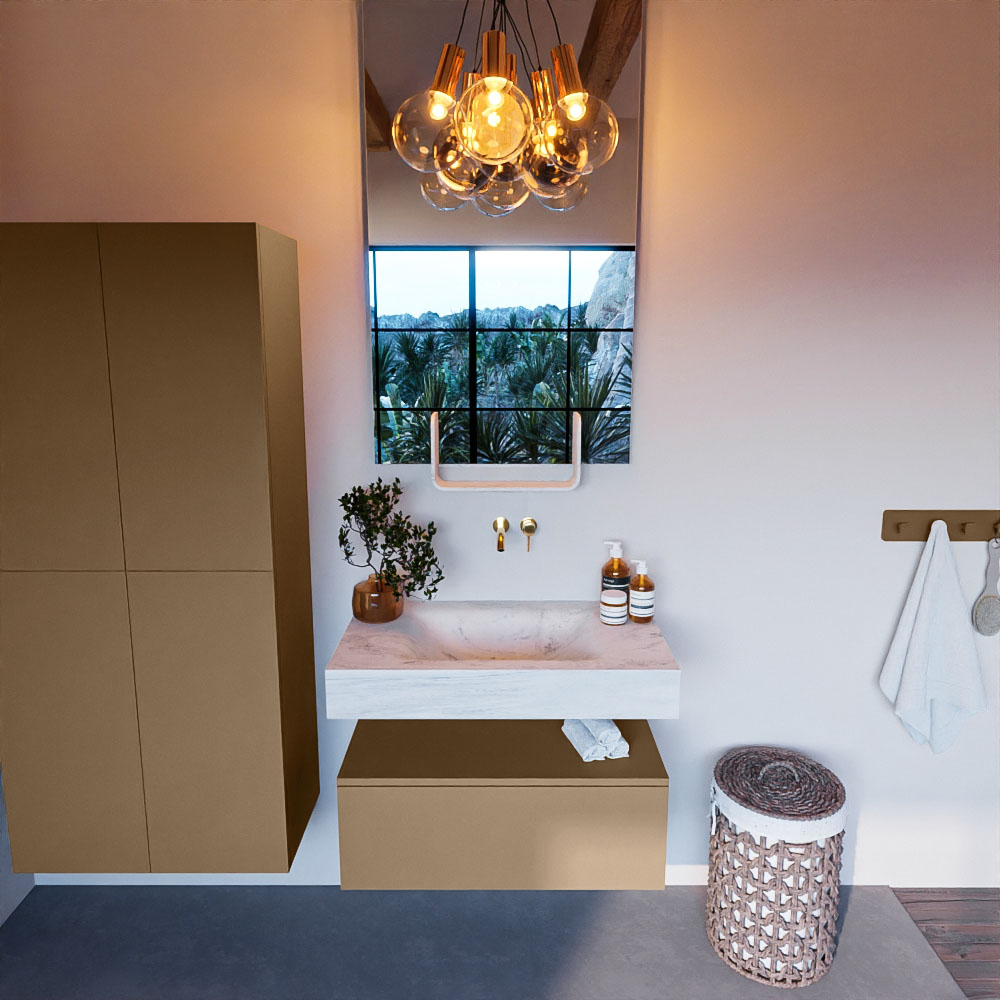 MONDIAZ ALAN-DLUX 80cm mueble de baño Oro 1 cajón. Lavabo CLOUD Centro sin orificios color Opalo. 2 MONDIAZ ALAN-DLUX 80cm mueble de baño Oro 1 cajón. Lavabo CLOUD Centro sin orificios color Opalo. - Imagen 2