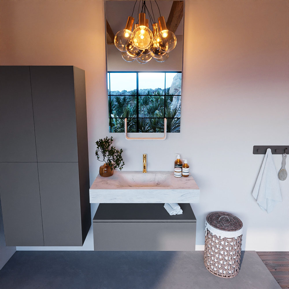 MONDIAZ ALAN-DLUX 90cm mueble de baño Plata 1 cajón. Lavabo CLOUD Centro 1 orificio color Opalo. 2 MONDIAZ ALAN-DLUX 90cm mueble de baño Plata 1 cajón. Lavabo CLOUD Centro 1 orificio color Opalo. - Imagen 2
