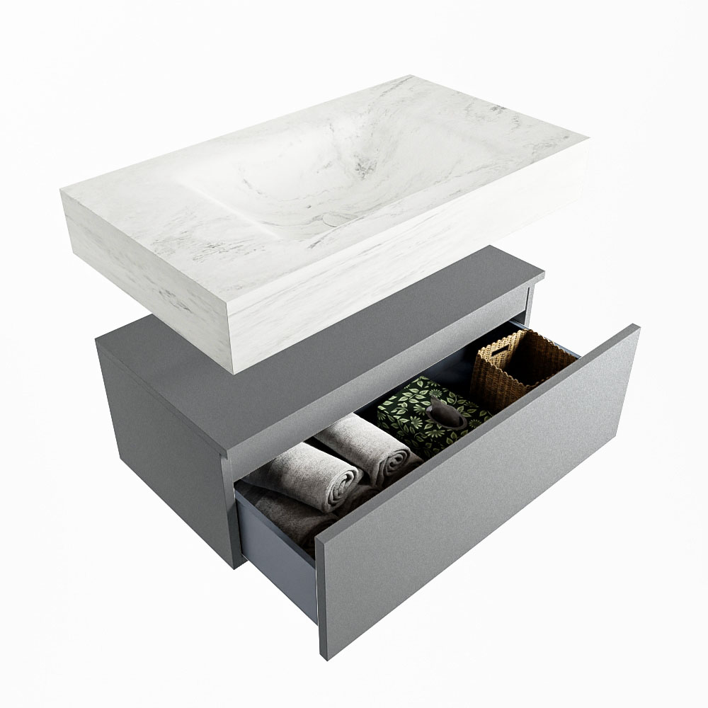 MONDIAZ ALAN-DLUX 80cm mueble de baño Plata 1 cajón. Lavabo CLOUD Centro sin orificios color Opalo. 6 MONDIAZ ALAN-DLUX 80cm mueble de baño Plata 1 cajón. Lavabo CLOUD Centro sin orificios color Opalo. - Imagen 6