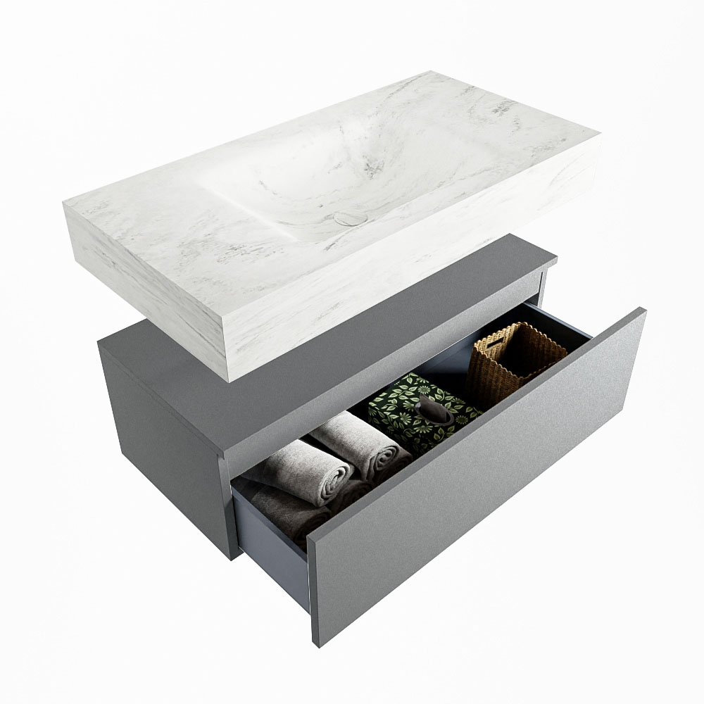MONDIAZ ALAN-DLUX 90cm mueble de baño Plata 1 cajón. Lavabo CLOUD Centro 1 orificio color Opalo. 6 MONDIAZ ALAN-DLUX 90cm mueble de baño Plata 1 cajón. Lavabo CLOUD Centro 1 orificio color Opalo. - Imagen 6