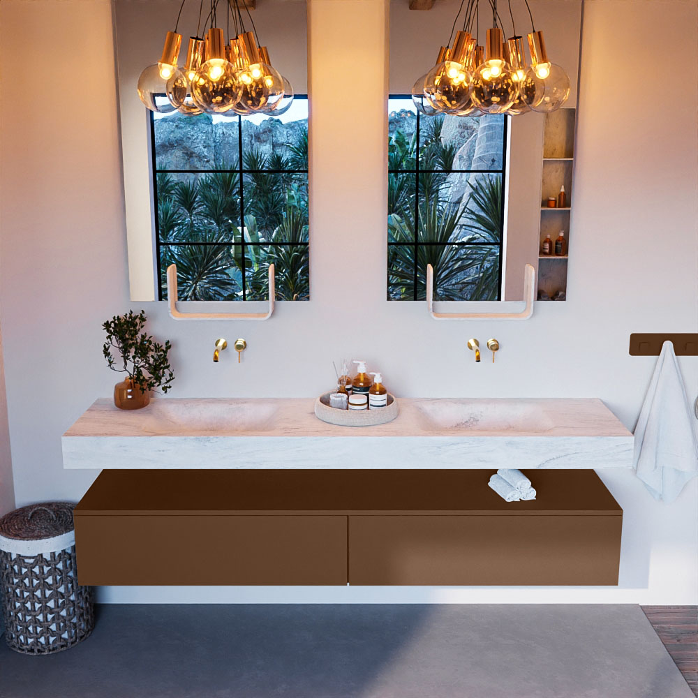 MONDIAZ ALAN-DLUX 200cm mueble de baño Rust 2 cajones. Lavabo CLOUD Doble sin orificios color Opalo. 2 MONDIAZ ALAN-DLUX 200cm mueble de baño Rust 2 cajones. Lavabo CLOUD Doble sin orificios color Opalo. - Imagen 2