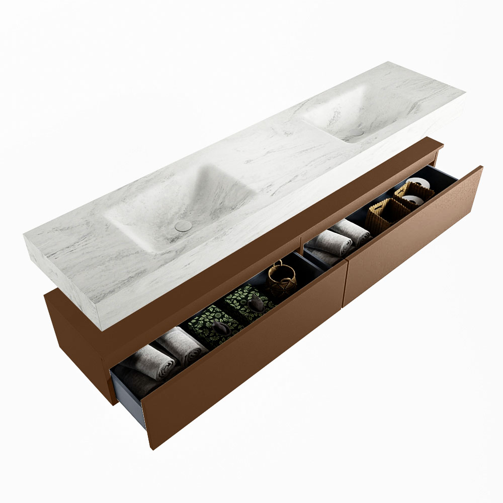 MONDIAZ ALAN-DLUX 200cm mueble de baño Rust 2 cajones. Lavabo CLOUD Doble sin orificios color Opalo. 6 MONDIAZ ALAN-DLUX 200cm mueble de baño Rust 2 cajones. Lavabo CLOUD Doble sin orificios color Opalo. - Imagen 6