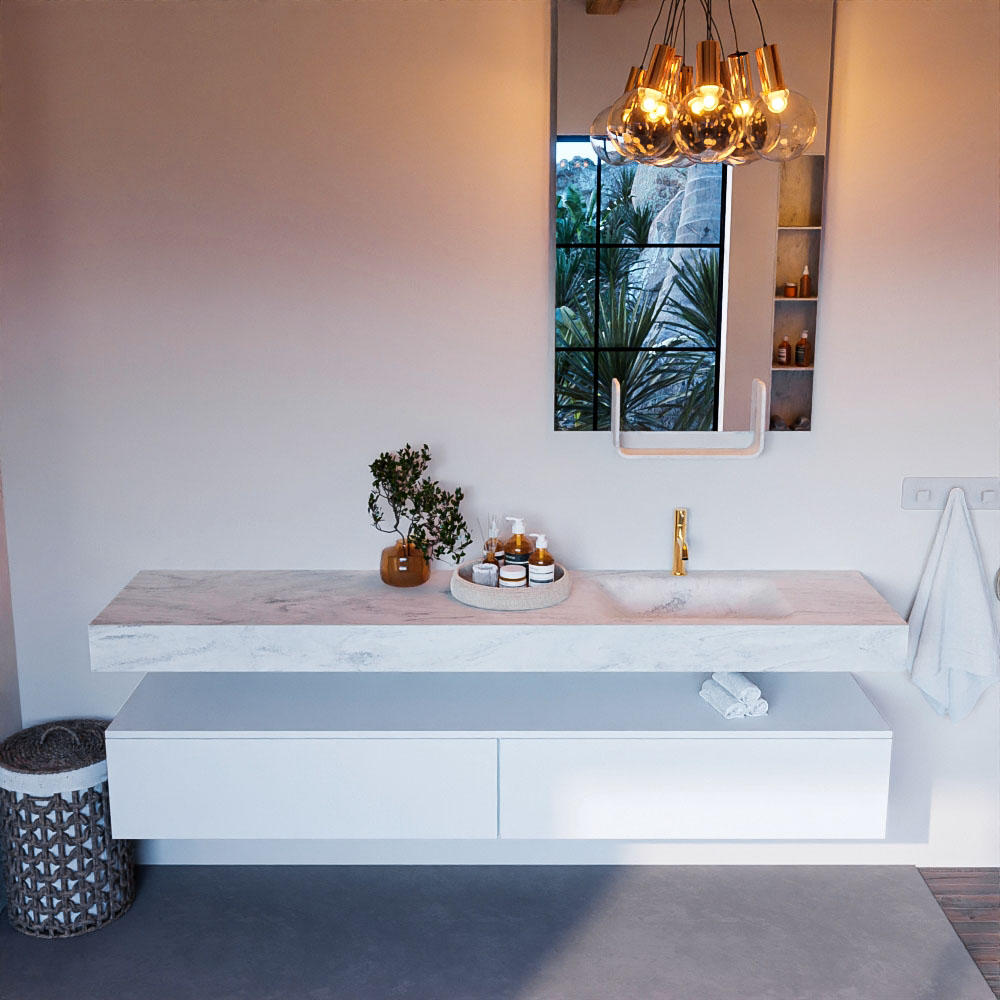 MONDIAZ ALAN-DLUX 200cm mueble de baño Talc 2 cajones. Lavabo CLOUD Derecho 1 orificio color Opalo. 2 MONDIAZ ALAN-DLUX 200cm mueble de baño Talc 2 cajones. Lavabo CLOUD Derecho 1 orificio color Opalo. - Imagen 2