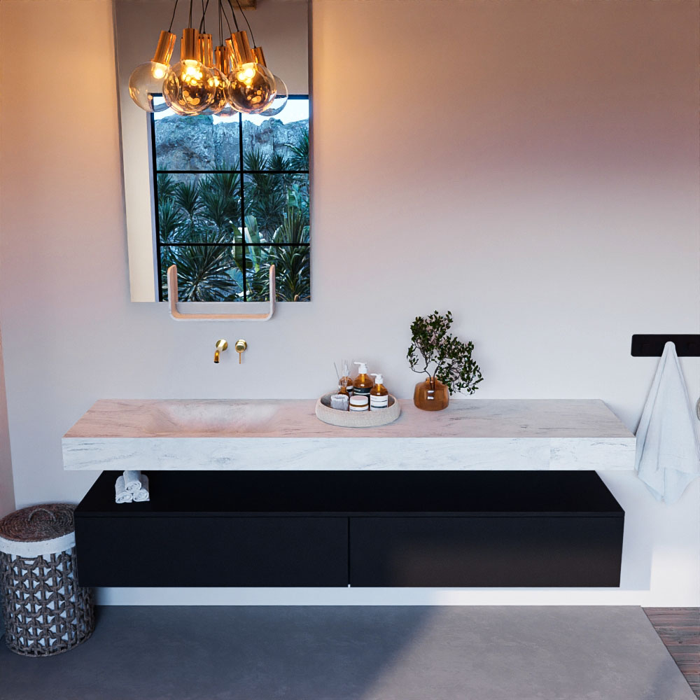 MONDIAZ ALAN-DLUX 200cm mueble de baño Urban 2 cajones. Lavabo CLOUD Izquierda sin orificios color Opalo. 2 MONDIAZ ALAN-DLUX 200cm mueble de baño Urban 2 cajones. Lavabo CLOUD Izquierda sin orificios color Opalo. - Imagen 2