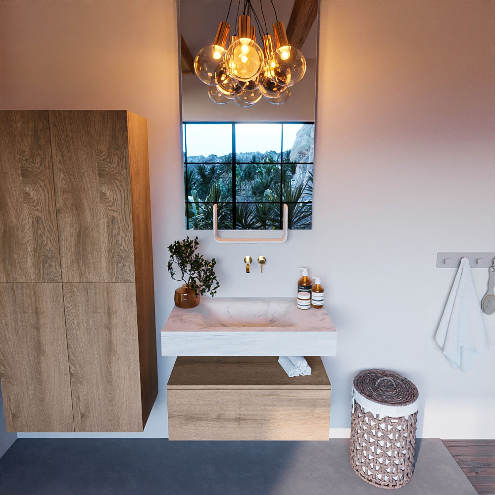 MONDIAZ ALAN-DLUX 80cm mueble de baño Washed Oak 1 cajón. Lavabo CLOUD Centro sin orificios color Opalo. 2 MONDIAZ ALAN-DLUX 80cm mueble de baño Washed Oak 1 cajón. Lavabo CLOUD Centro sin orificios color Opalo. - Imagen 2
