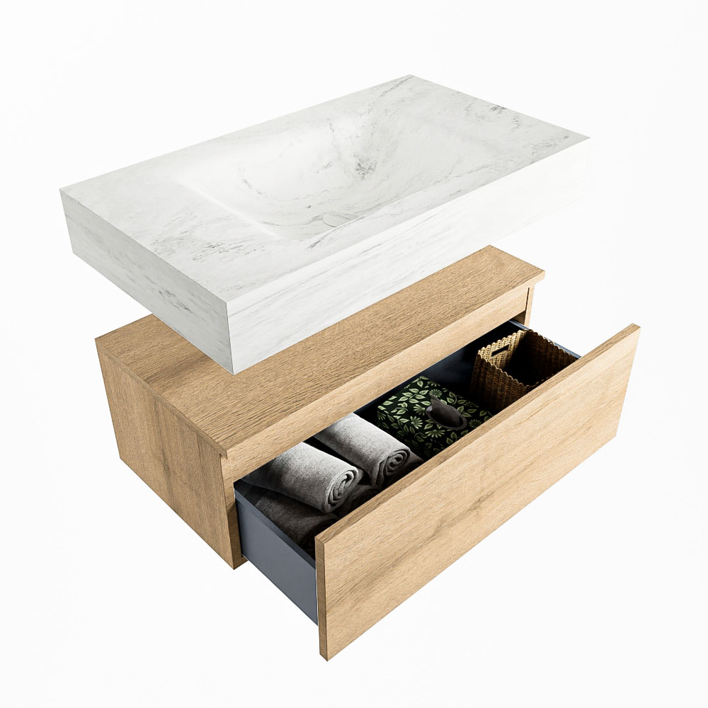 MONDIAZ ALAN-DLUX 80cm mueble de baño Washed Oak 1 cajón. Lavabo CLOUD Centro sin orificios color Opalo. 6 MONDIAZ ALAN-DLUX 80cm mueble de baño Washed Oak 1 cajón. Lavabo CLOUD Centro sin orificios color Opalo. - Imagen 6