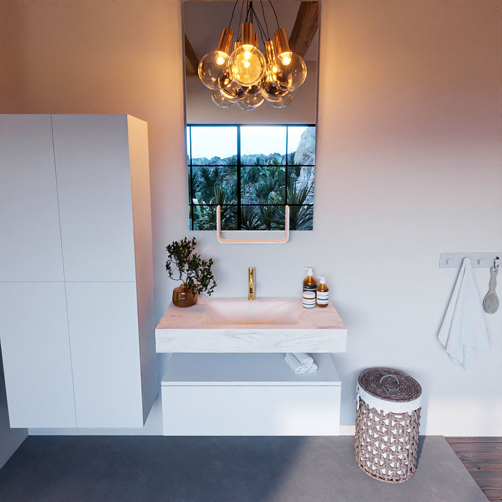 MONDIAZ ALAN-DLUX 90cm mueble de baño Talc 1 cajón. Lavabo CLOUD Centro 1 orificio color Ostra. 2 MONDIAZ ALAN-DLUX 90cm mueble de baño Talc 1 cajón. Lavabo CLOUD Centro 1 orificio color Ostra. - Imagen 2