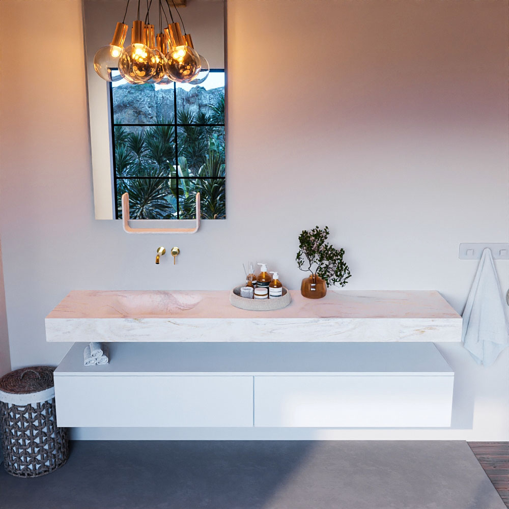 MONDIAZ ALAN-DLUX 200cm mueble de baño Talc 2 cajones. Lavabo CLOUD Izquierda sin orificios color Ostra. 2 MONDIAZ ALAN-DLUX 200cm mueble de baño Talc 2 cajones. Lavabo CLOUD Izquierda sin orificios color Ostra. - Imagen 2