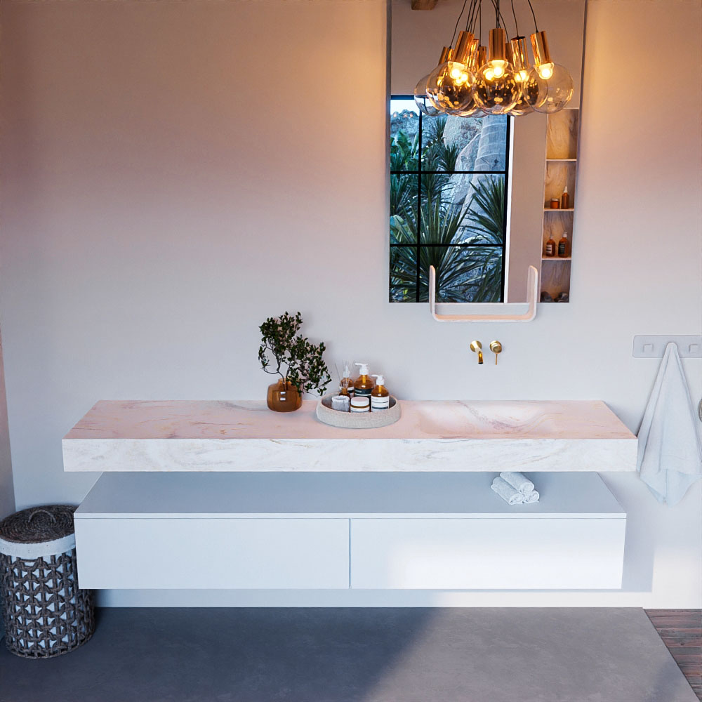 MONDIAZ ALAN-DLUX 200cm mueble de baño Talc 2 cajones. Lavabo CLOUD Derecho sin orificios color Ostra. 2 MONDIAZ ALAN-DLUX 200cm mueble de baño Talc 2 cajones. Lavabo CLOUD Derecho sin orificios color Ostra. - Imagen 2