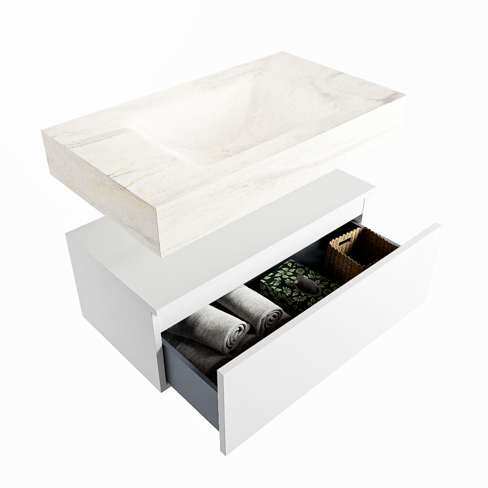 MONDIAZ ALAN-DLUX 80cm mueble de baño Talc 1 cajón. Lavabo CLOUD Centro sin orificios color Ostra. 6 MONDIAZ ALAN-DLUX 80cm mueble de baño Talc 1 cajón. Lavabo CLOUD Centro sin orificios color Ostra. - Imagen 6