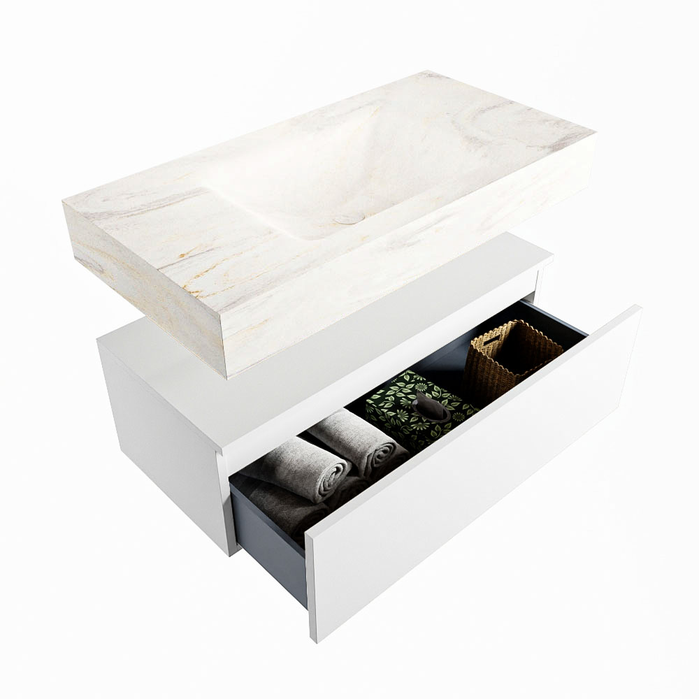 MONDIAZ ALAN-DLUX 90cm mueble de baño Talc 1 cajón. Lavabo CLOUD Centro 1 orificio color Ostra. 6 MONDIAZ ALAN-DLUX 90cm mueble de baño Talc 1 cajón. Lavabo CLOUD Centro 1 orificio color Ostra. - Imagen 6