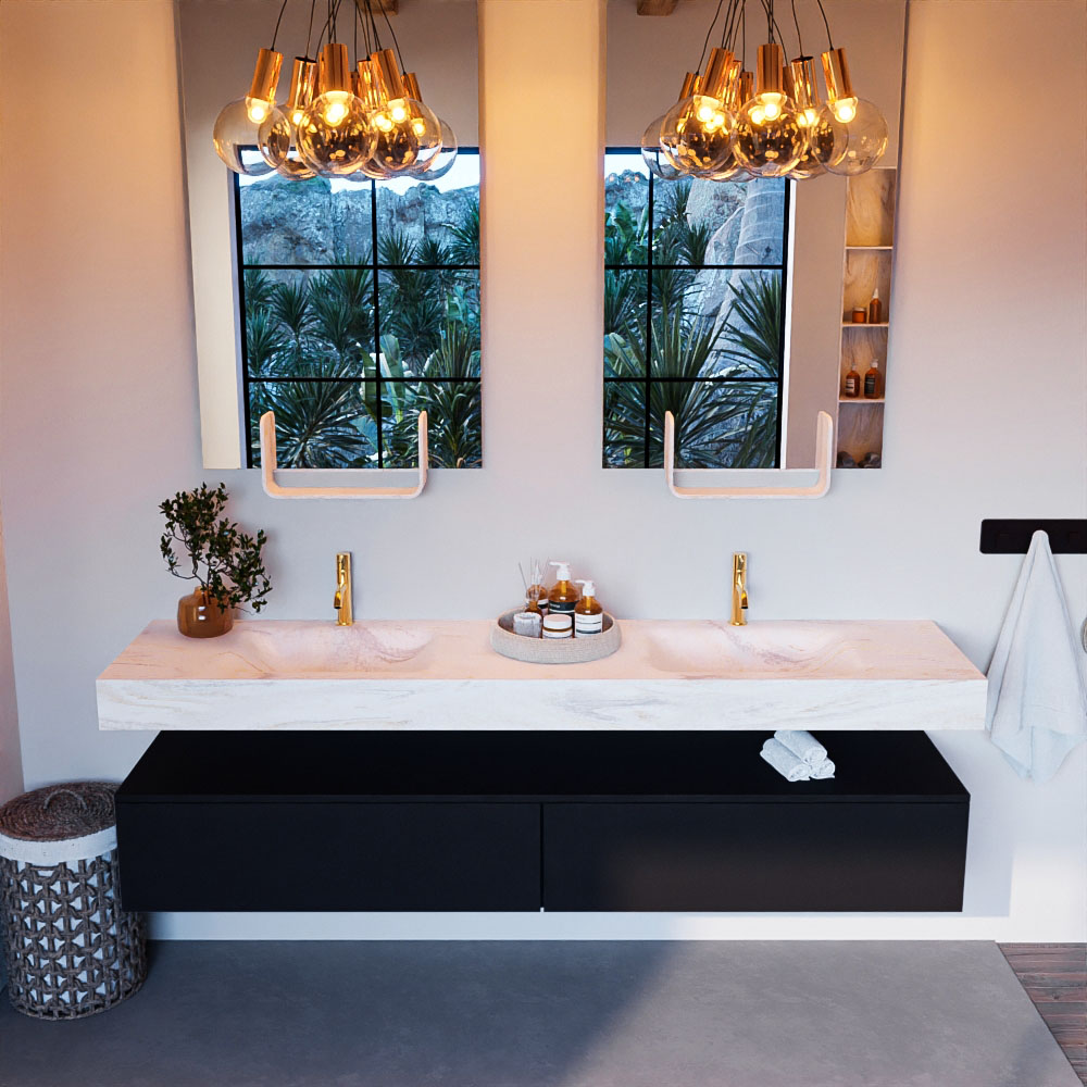MONDIAZ ALAN-DLUX 200cm mueble de baño Urban 2 cajones. Lavabo CLOUD Doble 2 orificios color Ostra. 2 MONDIAZ ALAN-DLUX 200cm mueble de baño Urban 2 cajones. Lavabo CLOUD Doble 2 orificios color Ostra. - Imagen 2