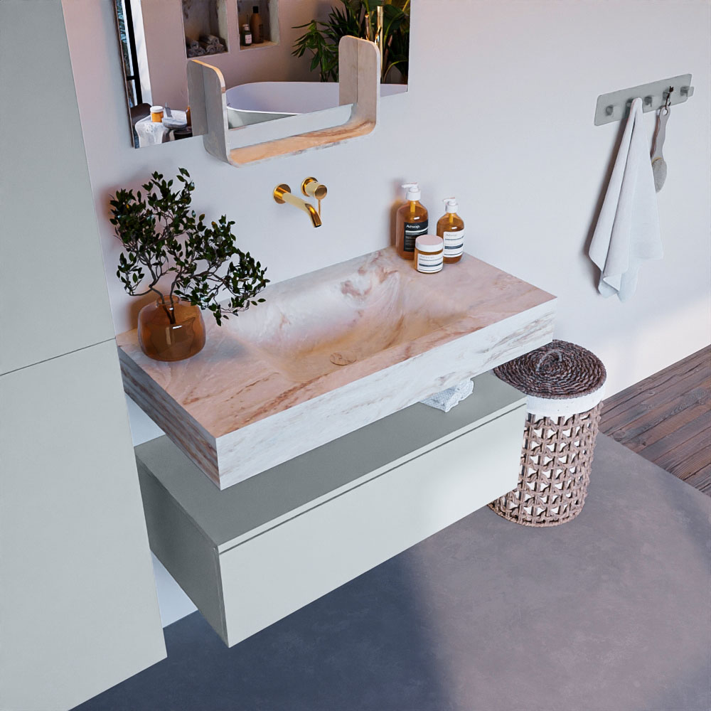 MONDIAZ ALAN-DLUX 90cm mueble de baño Clay 1 cajón. Lavabo CLOUD Centro sin orificios color Frappe. 1 MONDIAZ ALAN-DLUX 90cm mueble de baño Clay 1 cajón. Lavabo CLOUD Centro sin orificios color Frappe.