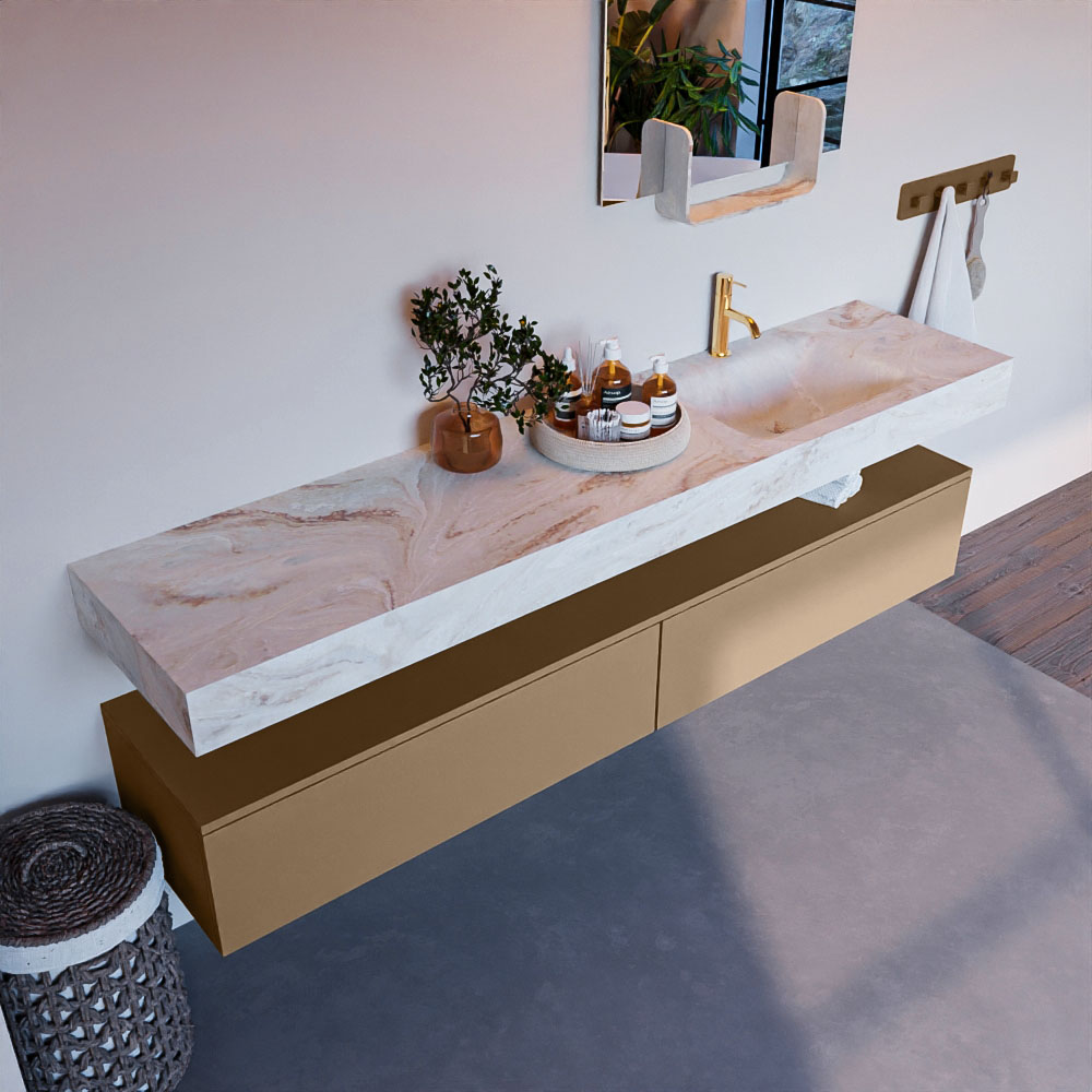 MONDIAZ ALAN-DLUX 200cm mueble de baño Oro 2 cajones. Lavabo CLOUD Derecho 1 orificio color Frappe. 1 MONDIAZ ALAN-DLUX 200cm mueble de baño Oro 2 cajones. Lavabo CLOUD Derecho 1 orificio color Frappe.