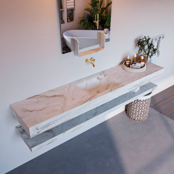 MONDIAZ ALAN-DLUX 200cm estante Frappe. Lavabo suspendido CLOUD Centro sin orificio color Frappe.