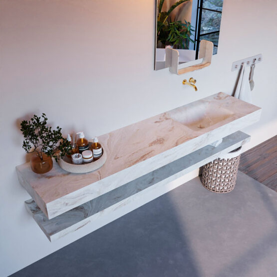 MONDIAZ ALAN-DLUX 200cm estante Frappe. Lavabo suspendido CLOUD Derecho sin orificio color Frappe.