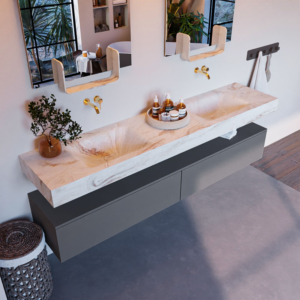 MONDIAZ ALAN-DLUX 200cm mueble de baño Plata 2 cajones. Lavabo CLOUD Doble sin orificios color Frappe. 1 MONDIAZ ALAN-DLUX 200cm mueble de baño Plata 2 cajones. Lavabo CLOUD Doble sin orificios color Frappe.