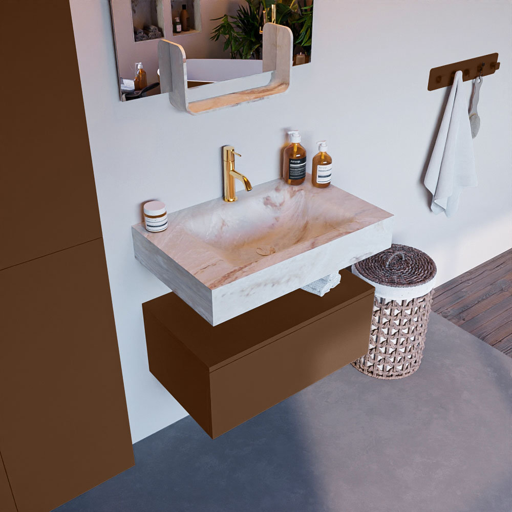 MONDIAZ ALAN-DLUX 70cm mueble de baño Rust 1 cajón. Lavabo CLOUD Centro 1 orificio color Frappe. 1 MONDIAZ ALAN-DLUX 70cm mueble de baño Rust 1 cajón. Lavabo CLOUD Centro 1 orificio color Frappe.
