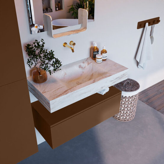 MONDIAZ ALAN-DLUX 90cm mueble de baño Rust 1 cajón. Lavabo CLOUD Centro sin orificios color Frappe.