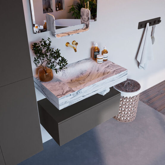MONDIAZ ALAN-DLUX 80cm mueble de baño Dark Grey 1 cajón. Lavabo CLOUD Centro sin orificios color Glace.