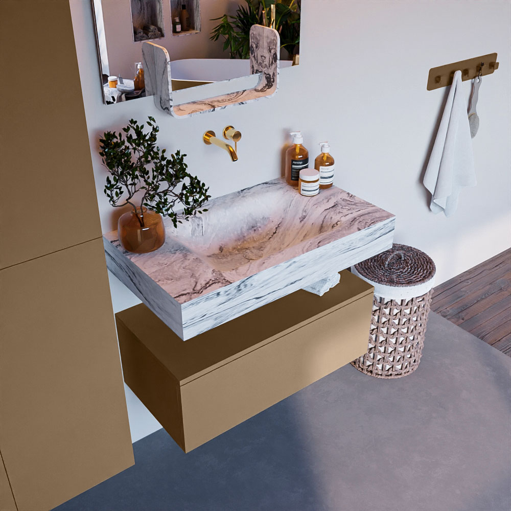 MONDIAZ ALAN-DLUX 80cm mueble de baño Oro 1 cajón. Lavabo CLOUD Centro sin orificios color Glace. 1 MONDIAZ ALAN-DLUX 80cm mueble de baño Oro 1 cajón. Lavabo CLOUD Centro sin orificios color Glace.