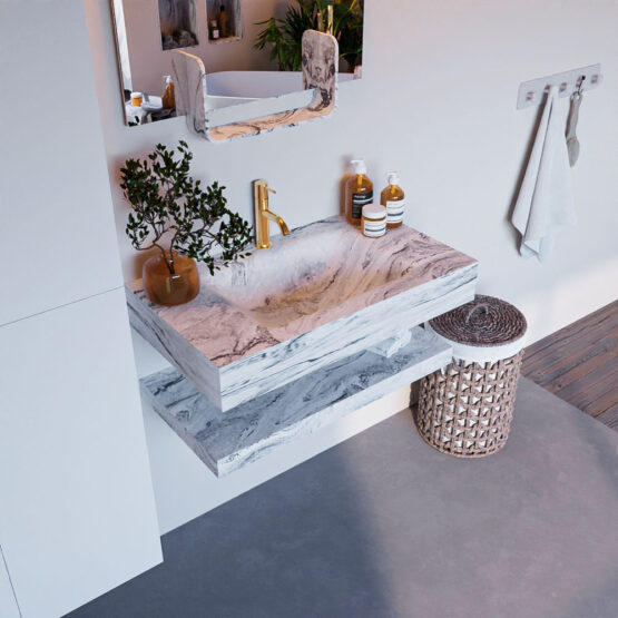 MONDIAZ ALAN-DLUX 80cm estante Glace. Lavabo suspendido CLOUD Centro 1 orificio color Glace.