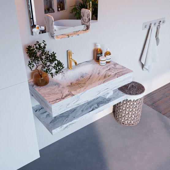 MONDIAZ ALAN-DLUX 90cm estante Glace. Lavabo suspendido CLOUD Centro 1 orificio color Glace.