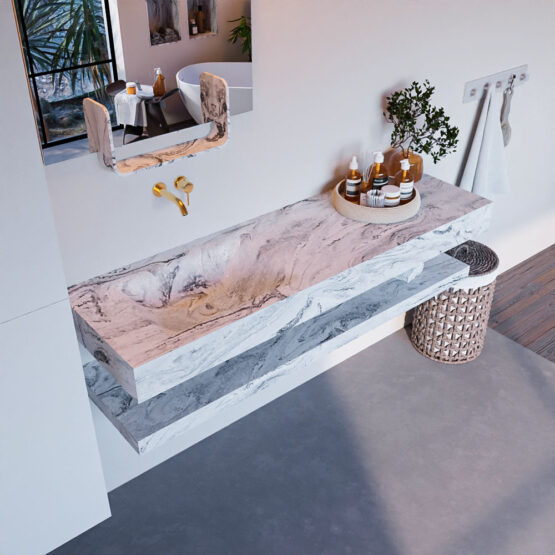 MONDIAZ ALAN-DLUX 150cm estante Glace. Lavabo suspendido CLOUD Izquierda sin orificio color Glace.