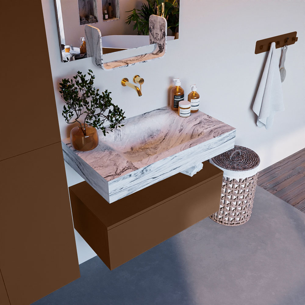MONDIAZ ALAN-DLUX 80cm mueble de baño Rust 1 cajón. Lavabo CLOUD Centro sin orificios color Glace. 1 MONDIAZ ALAN-DLUX 80cm mueble de baño Rust 1 cajón. Lavabo CLOUD Centro sin orificios color Glace.